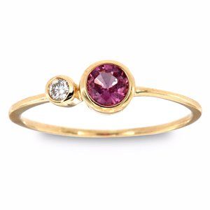 14K Yellow Gold Round Pink Sapphire & Diamond Ring